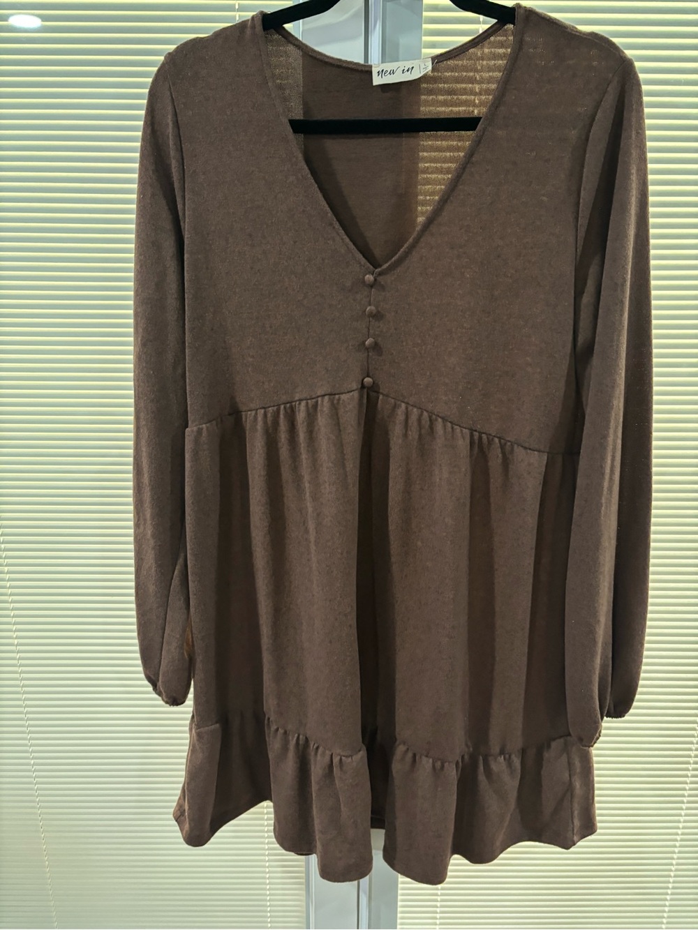 a new day Mauve Brown V-Neck Long Sleeve Tunic with Peplum Hem